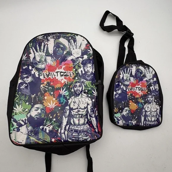 Rap Hip Hop Backpack Sling Bag Set 18in Multicolor Mens Daypack Travel School