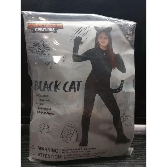 Girls Black Cat Costume Medium‎ 8-10 Spooktacular Creations Bodysuit Belt Gloves