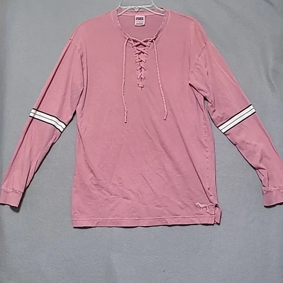 PINK Victoria's Secret Lace Up Long Sleeve‎ Top Dog Logo on Back - Size XS