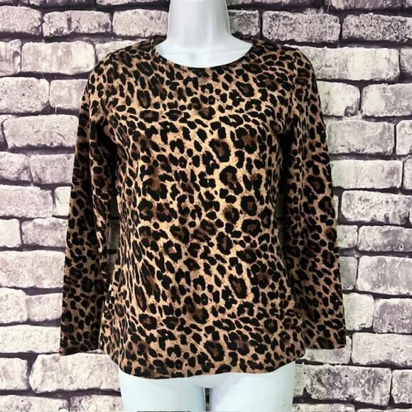 Talbots Brown & Black Animal Print Long Sleeve Tee Size PP