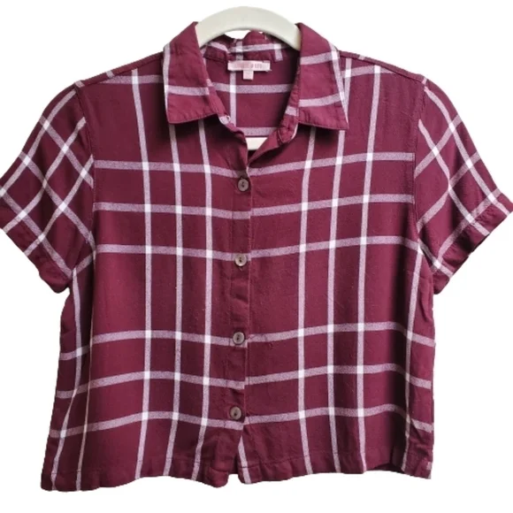 PacSun Lottie Moss Cropped Plaid‎ Button Up XS