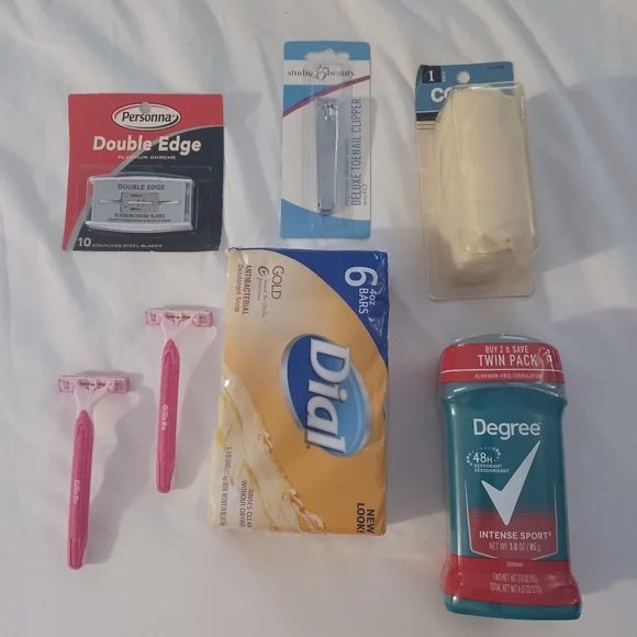 Bathroom Junk Drawer  Dial soap 6 pk Degree Deodorant 2 pk nail clipper + more