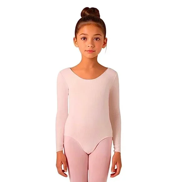 Danskin Childs M 8-10 Leotard Petal Pink Long Sleeve Scoop Neck Dance