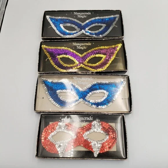 Russ Berrie Masquerade Magic Sequin Eye Mask Vintage Lot of 4 Costume Mardi Gras