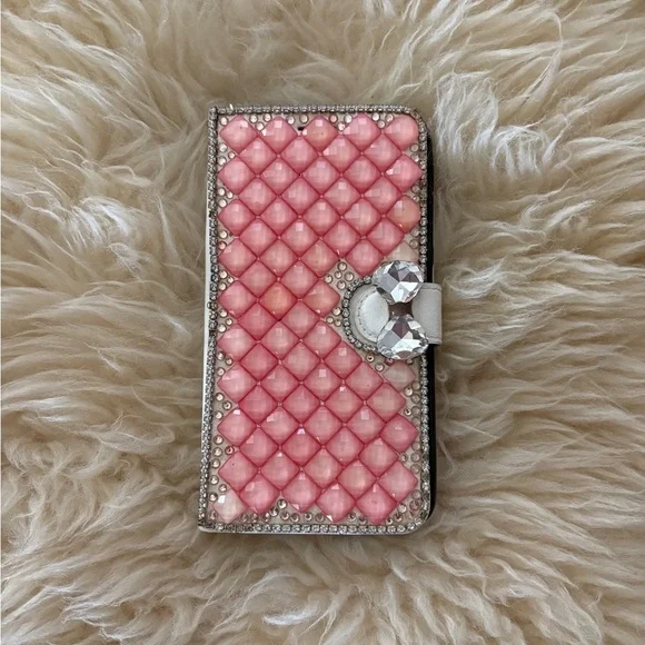 Pink Rhinestone Bling Cell Phone Wallet Case