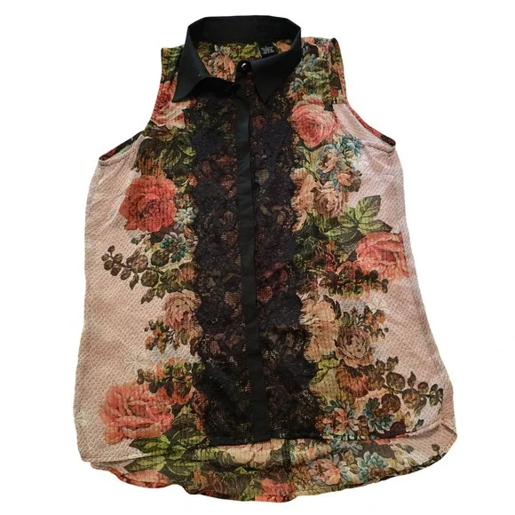 Floral Snakeskin Lace Sleeveless Blouse Sheer Romantic‎ Goth Whimsigoth Small