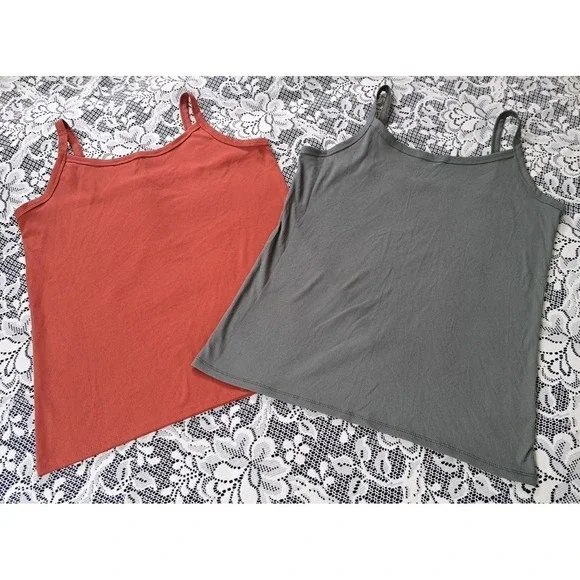 No Boundaries (2)Camisole Tops XXXL Rust/Green Ribbed‎ Stretch Tank Top Layering