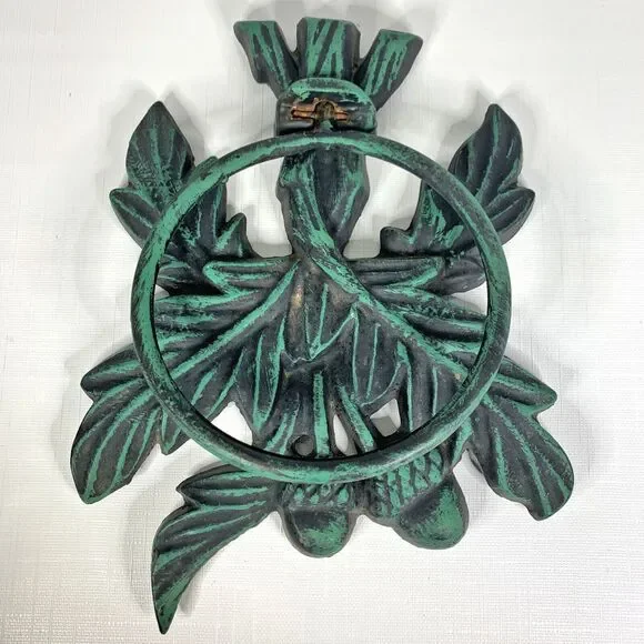Cast Iron Towel Ring Acorns Oak Leaves Green Black Rustic Cabin Core Vintage