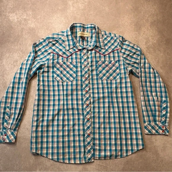 Bit & Bridle Plaid Western Embroidered Pearl Snap Button Down‎ Shirt Size Large