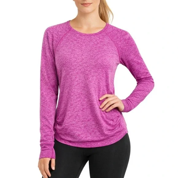 Athleta Momentum Long Sleeve Pink Heather‎ Space Dye Ruched Top Womens Size L