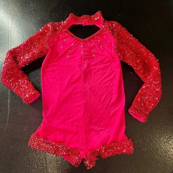 Weissman Sequin Shortall Dance Costume – Child Large (14–16), Hot Pink/Fuchsia