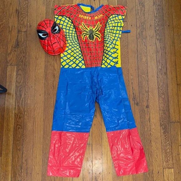 Vintage 1978 Ben Cooper Spider-Man Halloween Costume Kids Size 8-10 Mask Set