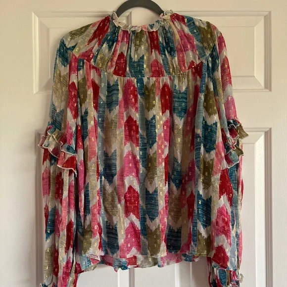 Oliphant multi color metallic boho blouse S-M