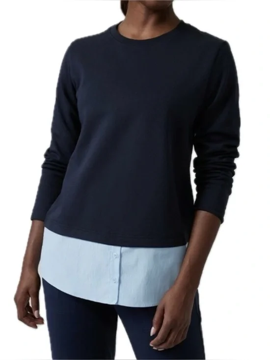 Athleta Gallery Layered Pullover Sweatshirt in Navy/Quarry Blue