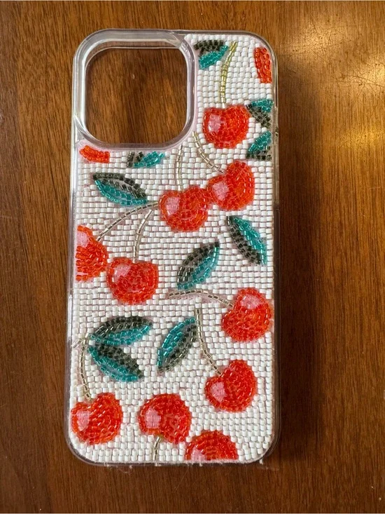 MVMT iPhone 16 Pro Max Protective Case Beaded Cherry Pattern Clear Slim Bumper