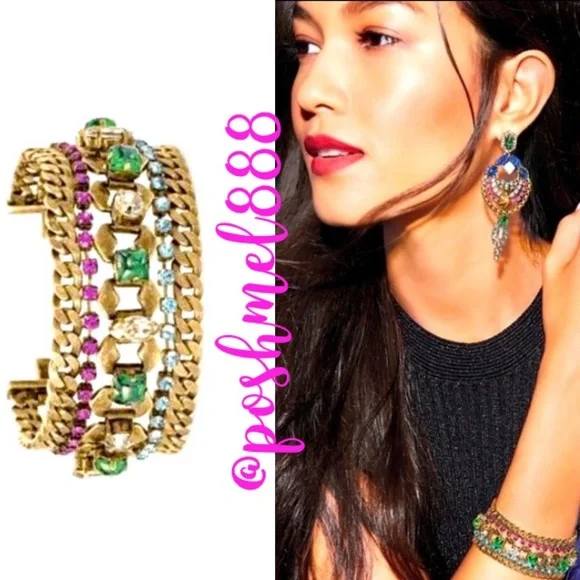 Stella & Dot X Rebecca Minkoff | Vintage Gold Jeweled Prisma StatementBr…