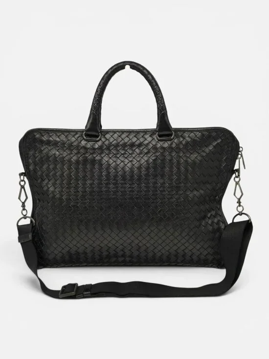 Bottega Veneta Intrecciato Black Leather Briefcase Business Laptop Bag