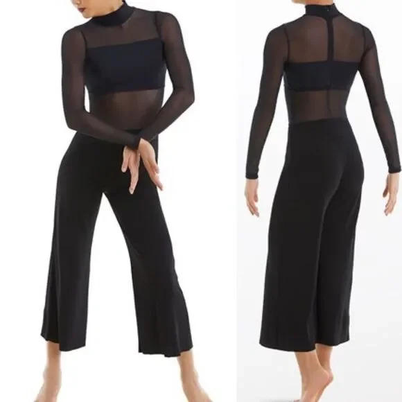 WEISSMAN Balera Dance Costume black Culotte Unitard With Mesh MJ11187 LA adult