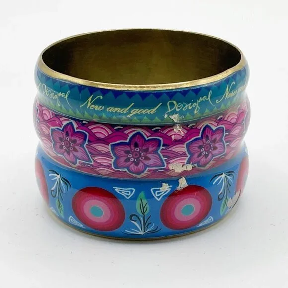 Desigual Multi-Color Stacked Illusion Enamel Brass Bangle Inner Diameter 2.5