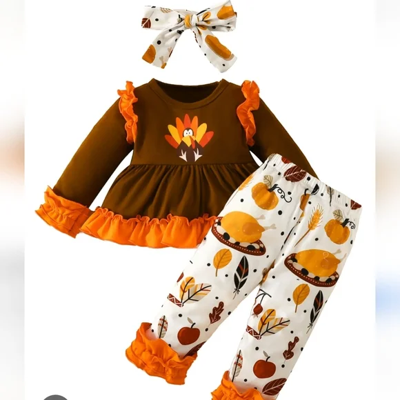 Kids Thanksgiving Turkey Costume Set - Brown and Orange