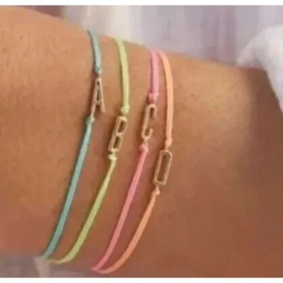 Gorjana Initial Prism Bracelet Blue Letter I Gold Plated Adj  Cord NWT
