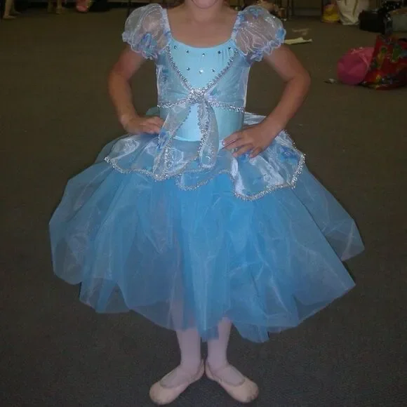 Blue and silver leotard and tulle ballet princess skirt child small halloween