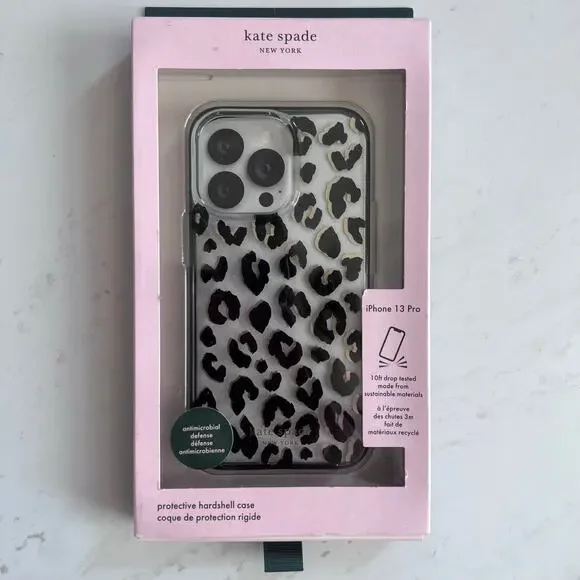 Kate Spade iPhone 13 Pro Phone Case Clear Black Gold Leopard Print New