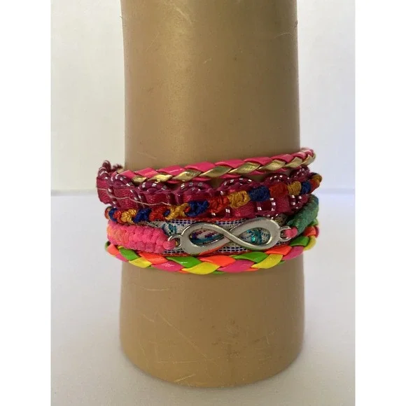 Teen Girls Kids Boho‎ bracelet colorful bright colors gold tone 7