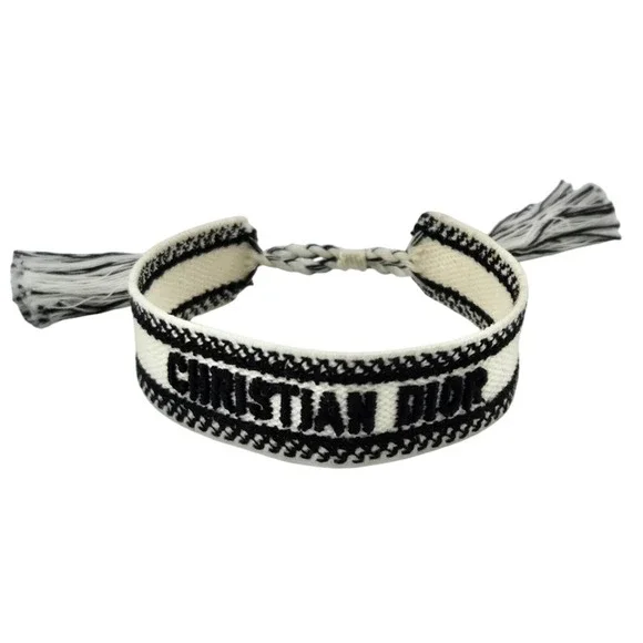 Christian Dior J'Adior Friendship Bracelet Black White Woven Cotton Tassel