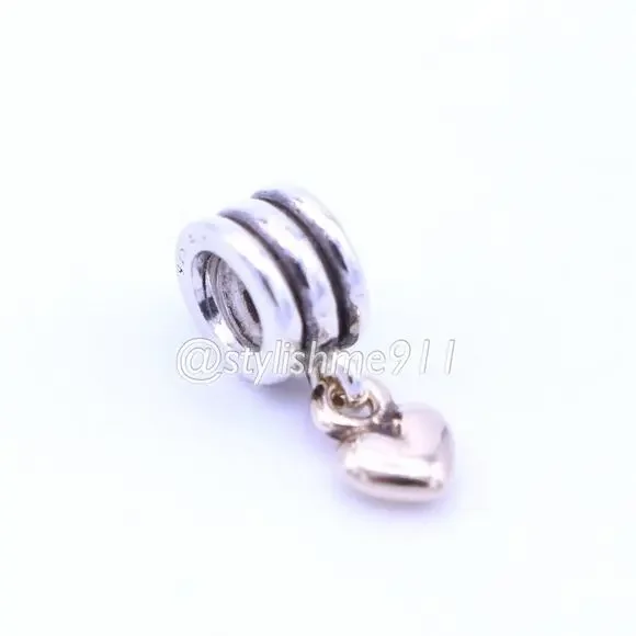 Authentic PANDORA Two-Tone Sterling Silver/ 14k Gold Heart Dangle - 790173