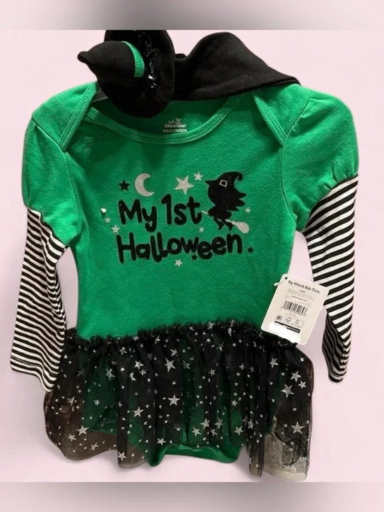 My 1st Halloween Green Witch Tutu Dress for Kids