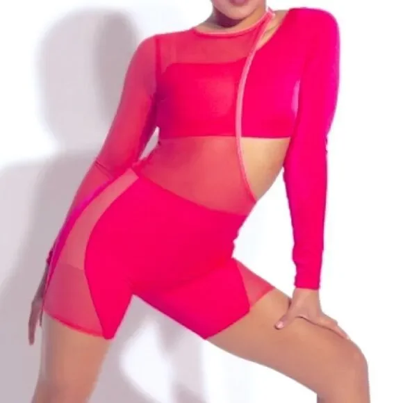 The Line up dance costume 2 piece hot Barbie pink CARLSBAD BIKETARD youth 12