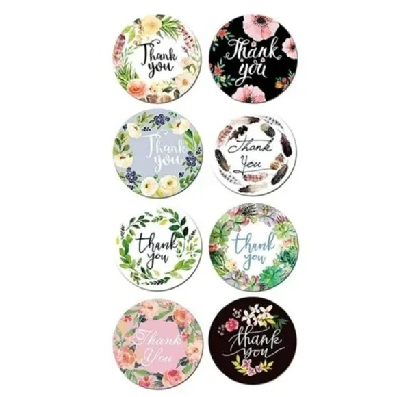 500 Floral Multicolor Thank You Stickers 1