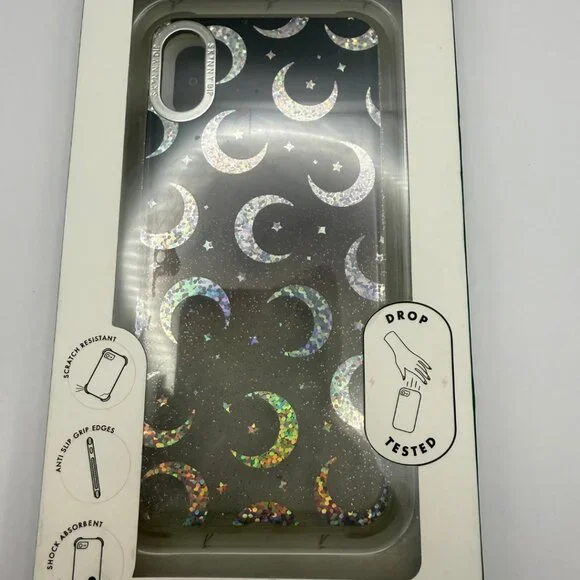 SkinyDip x Stars & Moon  iPhone X/XS glitter stars and moons black clear in box
