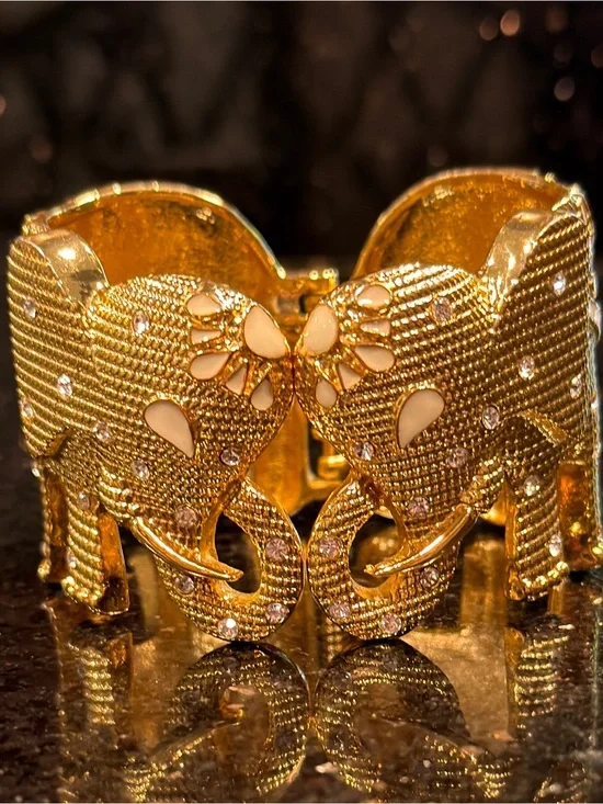 Lilly Pulitzer Gold Elephant Hinged Rhinestone Statement Bracelet