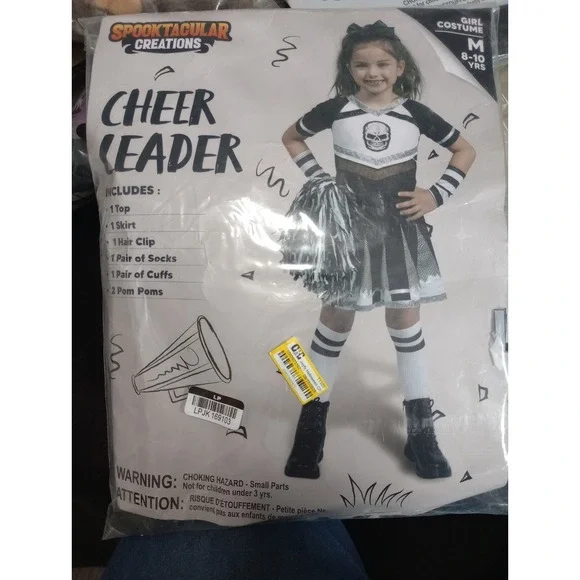 Girls Cheerleader Halloween Costume Medium‎ 8-10 Spooktacular Creations Skull...