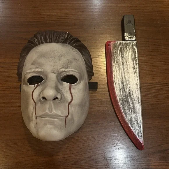 Michael Myers Style Mask Plastic Knife Halloween II Blood Tears Costume Horror