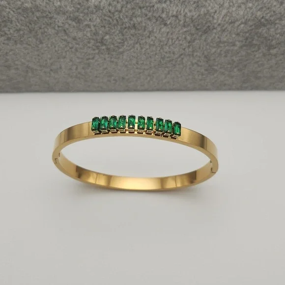 18K Gold Plated Green Zircon Bangle | Waterproof Tarnish Resistant Bracelet