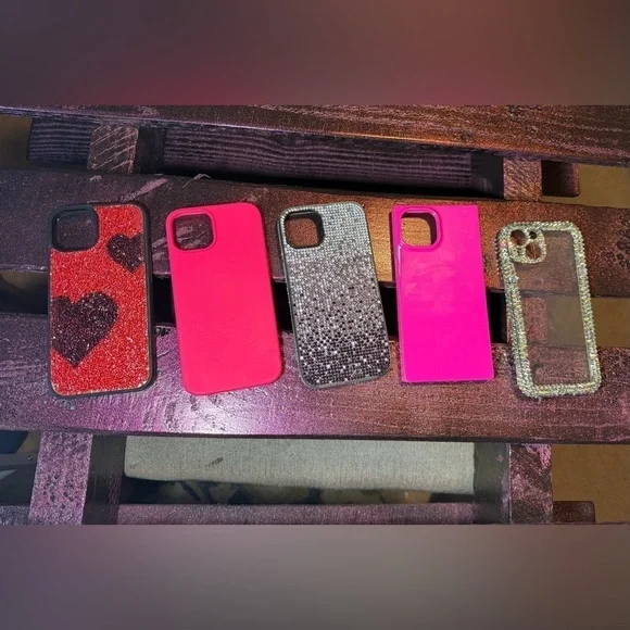 Stylish Glitter Phone Case Set - Red, Pink, Black
