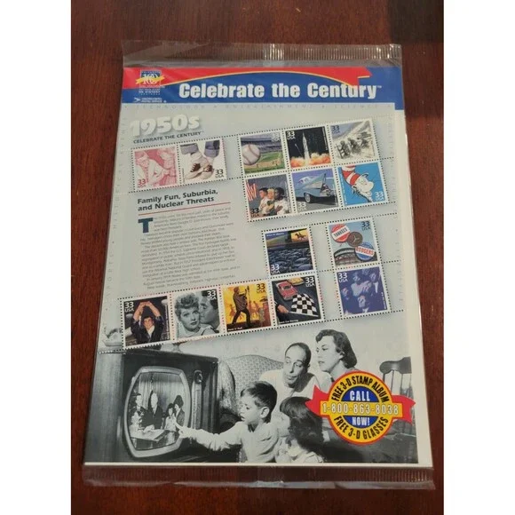 Celebrate the Century 1950's Sheet of Fifteen 33 Cent Postage Stamps Scott 3187