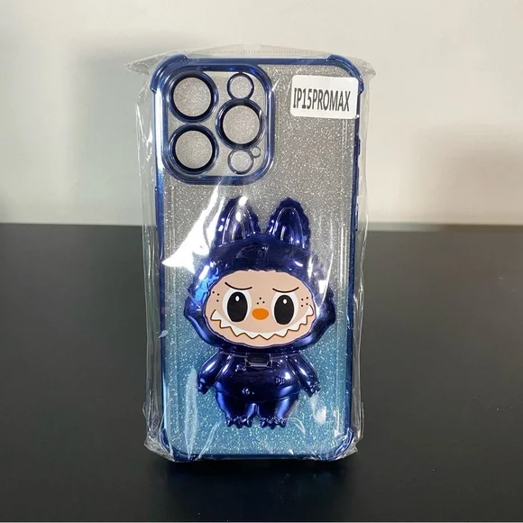 Blue Glitter Cartoon Character iPhone 15 Pro Max Case