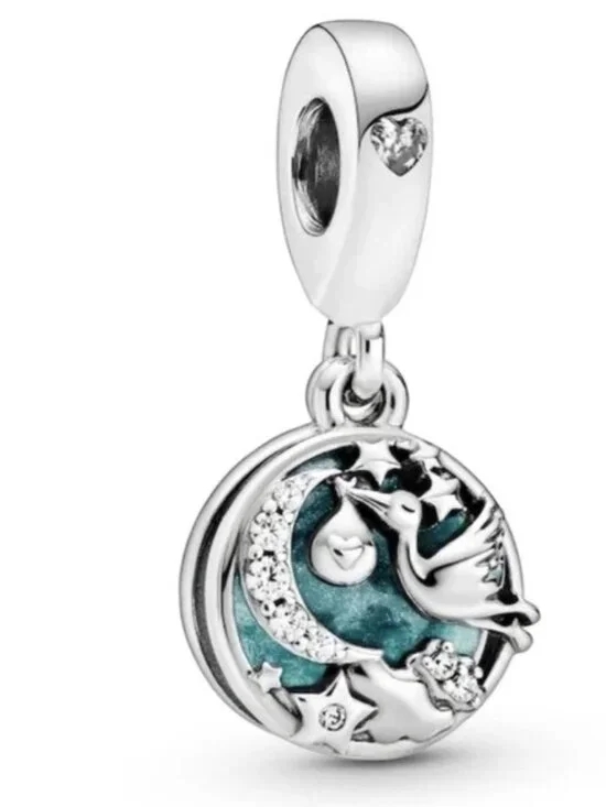 Pandora Stork & Twinkling Stars Enamel Charm Sterling Silver
