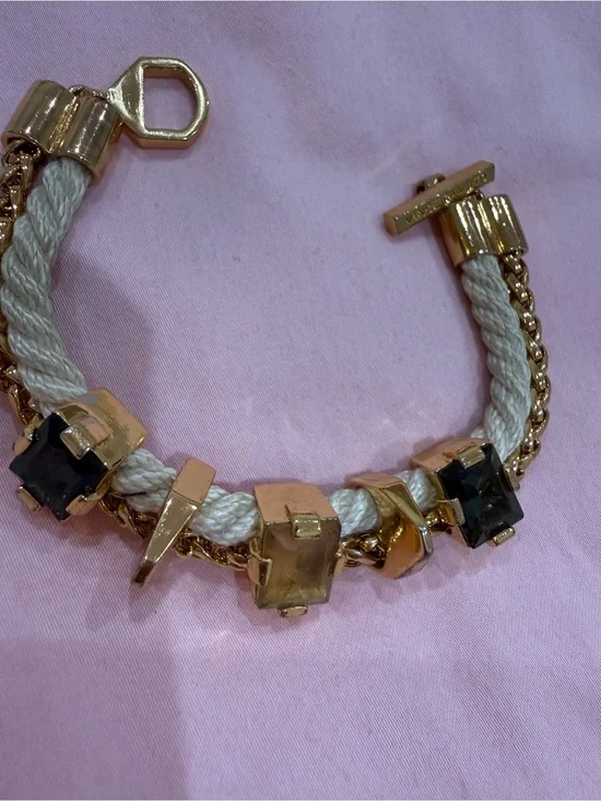 Gold Rope Bracelet with Brown and Amber Stones