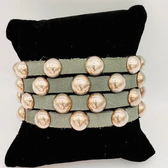 HEET Rockstar Studded Leather Cuff Bracelet Quad Strand Punk Grunge‎ Buckle