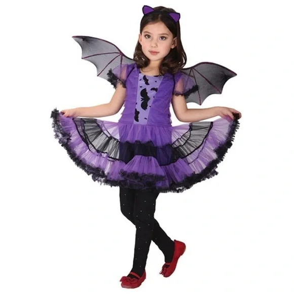 Little girls purple Bat Girl Halloween Costume, size child large (7-9)