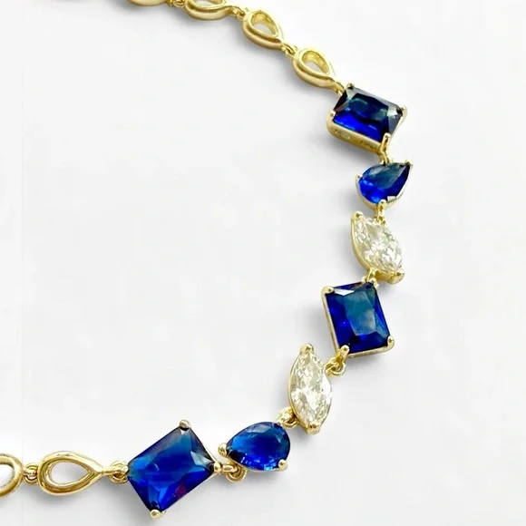 14K Gold Plated Blue Sapphire & Marquise CZ Tennis Bracelet – Dainty Jewelry