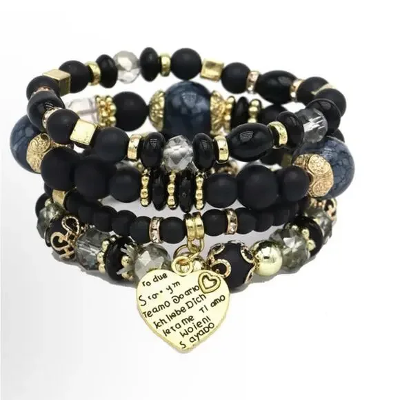 Chic Black‎ and Gold Charm Bracelet Set