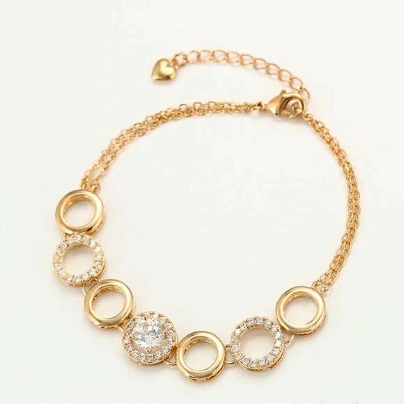 Circle Bracelet | Real CZ Stone | 18k Gold Plated Adjustable Water Resistant