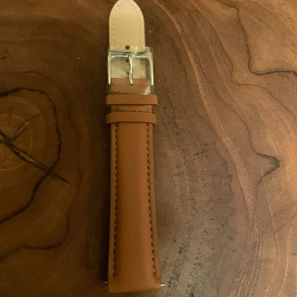 Withings Curved Leather Wristband 18mm Dark Brown & Silver