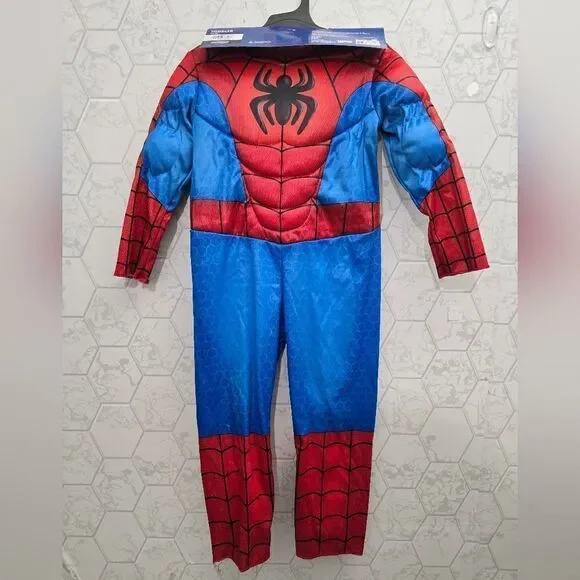 Spiderman Spidey Toddler Halloween Costume w Mask Muscle Chest Marvel, New